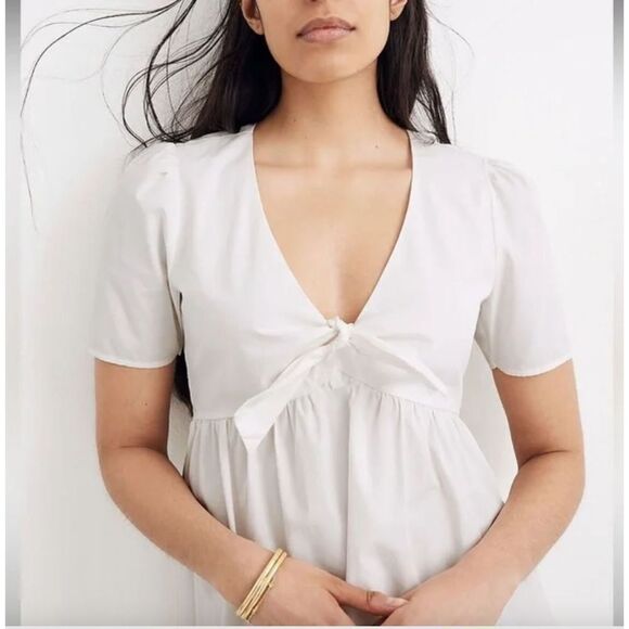 Madewell Tie Front White Poplin Babydoll Dress Womans size 4 - Picture 4 of 15